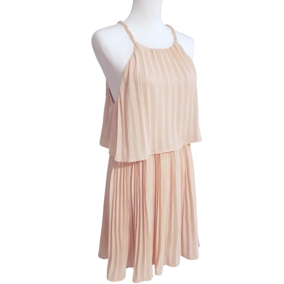 Peach Pleated Dress by Ark & Co. with Tie Back Closure and Beaded tassels Sz L - Picture 1 of 14
